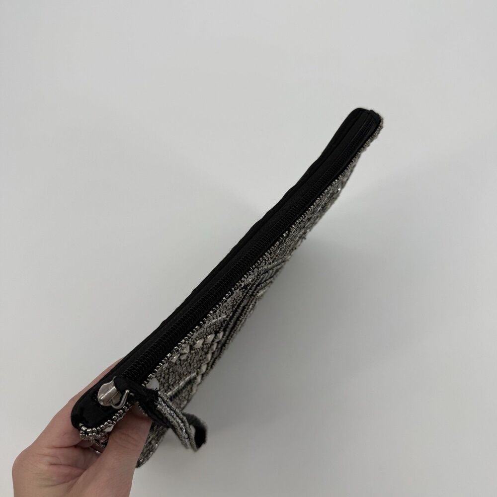 Unbranded Black Sequin Beaded Pouch Bag Travel India Silver Clutch - Picture 4 of 11